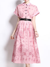 1940S Classic Shirt Collar Vintage Print Cotton Dress