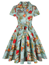 1960S Green Portrait Painting Swing Vintage Dress