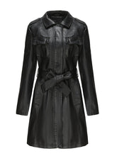 Black Faux PU Leather Trench Mid-Length Coat