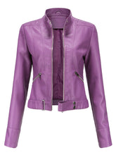 Crop Coat Long Sleeve PU Leather Motorcycle Jacket