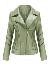 Turn Down Collar Long Sleeve PU Leather Motorcycle Jacket