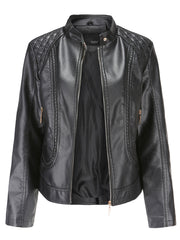 Soft Coat Long Sleeve PU Leather Motorcycle Jacket For Women