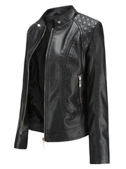 Soft Coat Long Sleeve PU Leather Motorcycle Jacket For Women