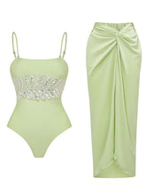 Mint Green Sequin Leaf Embroidered One Piece Bodysuit