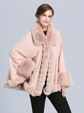 Poncho Sweater Faux Fur Coat Shawl Collar