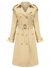 Trench Coat Going out Fall Winter Turndown Collar Button Waisted Solid Color Long Coat