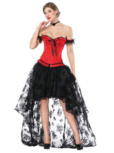 Halloween Costume Gothic Red Vintage Corset Top And High Low Skirt
