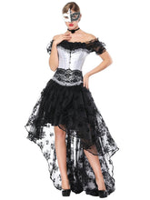 Gothic Costume Halloween Black Lace Short Sleeve Top Corset And Asymmetrical Skirt