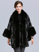 Plaid Poncho Sweater Faux Fur Coat Shawl Collar