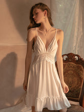 Chemise White Spaghetti Strap Backless Lace Lingerie