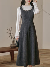 2PS Vintage White Top and Grey Sequin Lace Dress Set