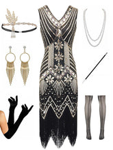 1920s Sequined Fringed Gatsby Flapper Dress Set