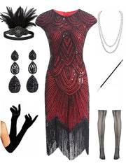 1920s Gatsby Sequined Fringed Flapper Dress Set