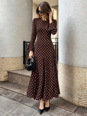 Brown With Polka Dot Paneling Maxi Dress