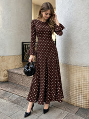 Brown With Polka Dot Paneling Maxi Dress