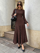 Brown With Polka Dot Paneling Maxi Dress