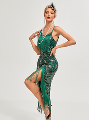 1920s-Style Sequin and Beaded Fringe Midi Dress