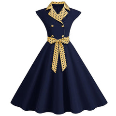 Color Block Polka Dot Solid Color Full Swing Dress