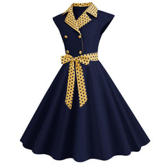 Color Block Polka Dot Solid Color Full Swing Dress