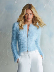 Versatile Long-Sleeve Fuzzy Zip-Up Top