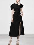 1960S Asymmetric Neck Waist Cutout Slit Party Dress