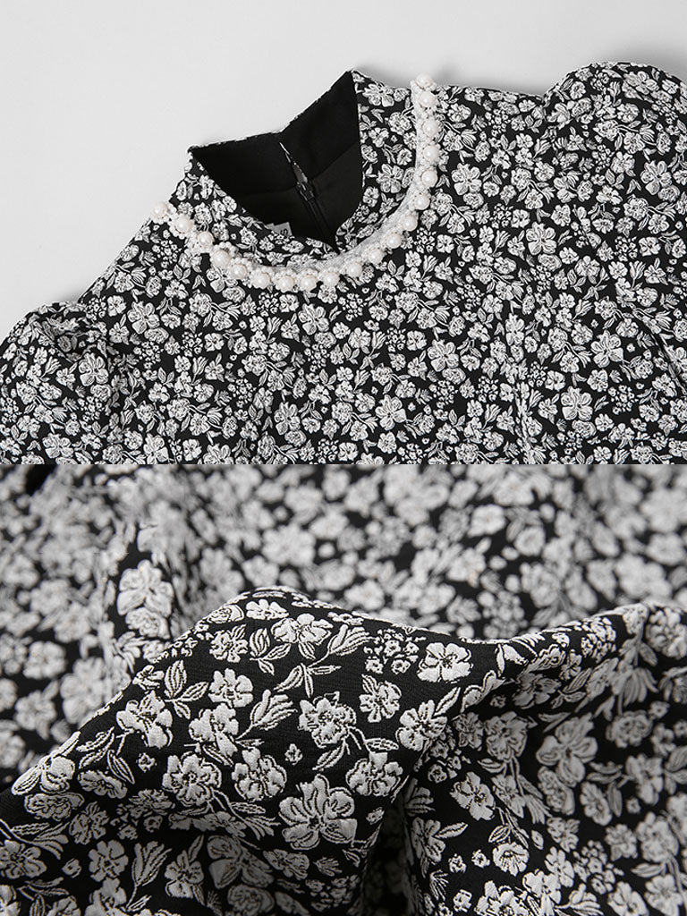 Black Jacquard Vintage Style Mini Cheongsam Dress