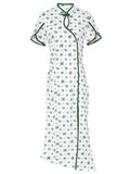 Petal Sleeve Fishtail Slit Print Cheongsam Dress