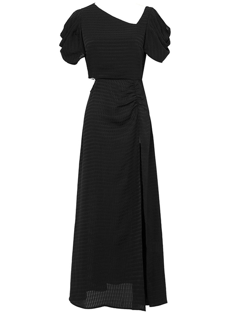 1960S Asymmetric Neck Waist Cutout Slit Party Dress