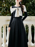 Retro Polka Dot Bow Top and Black Skirt 1950s Vintage Suit
