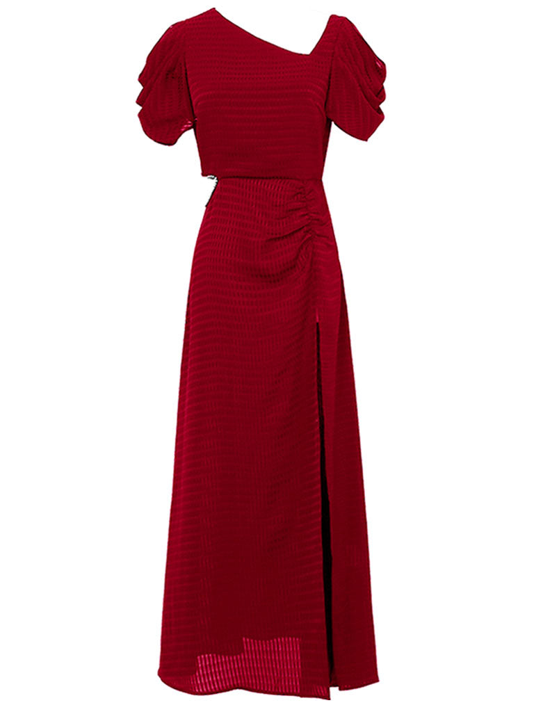 1960S Asymmetric Neck Waist Cutout Slit Party Dress