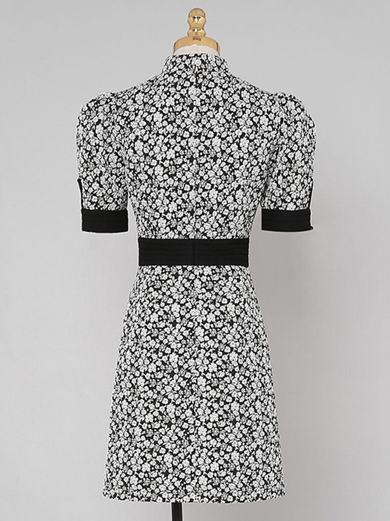 Black Jacquard Vintage Style Mini Cheongsam Dress