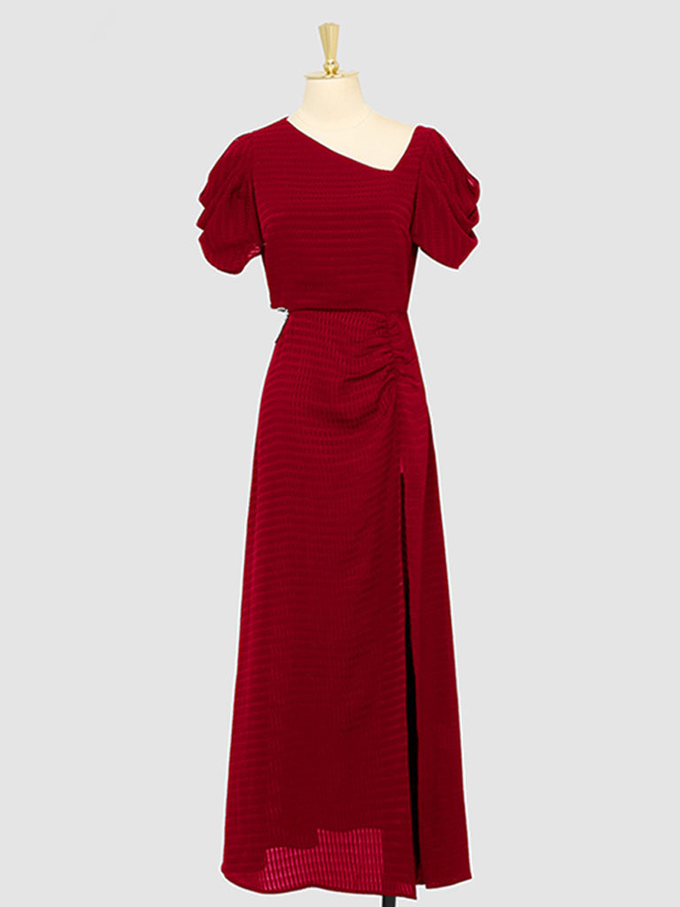 1960S Asymmetric Neck Waist Cutout Slit Party Dress