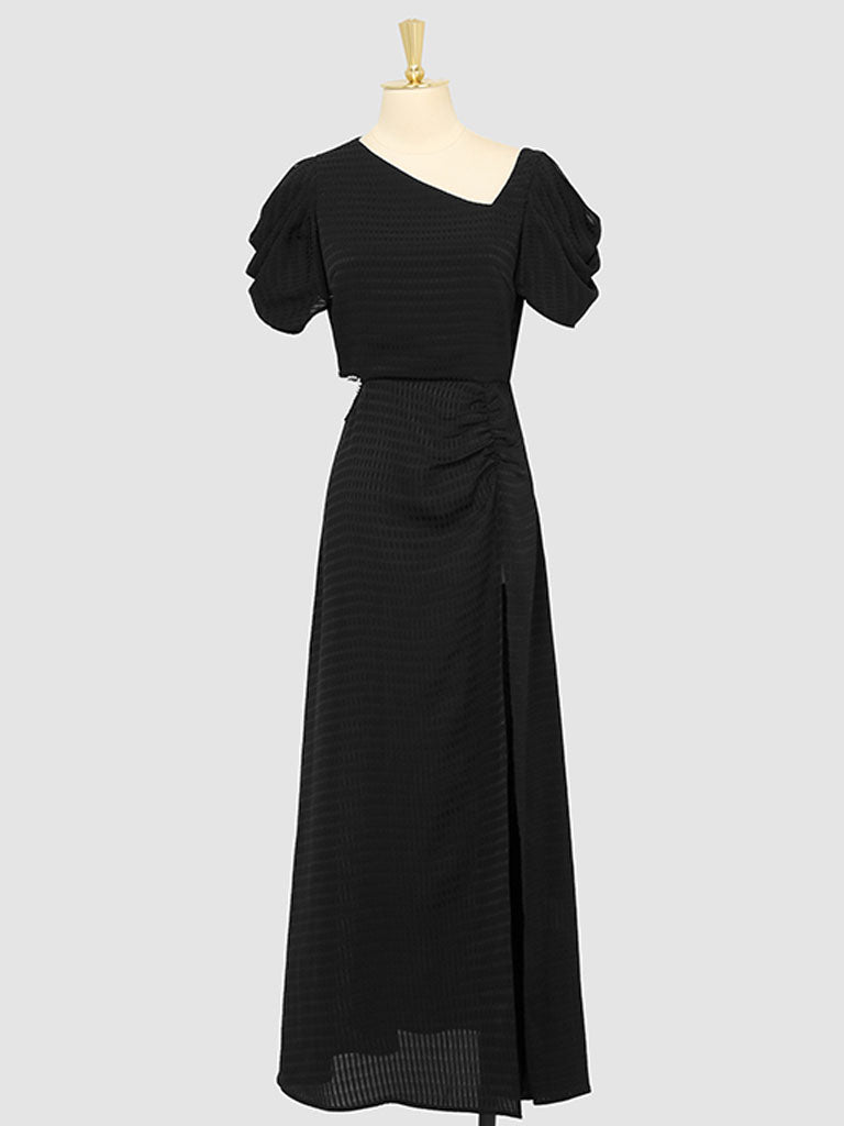1960S Asymmetric Neck Waist Cutout Slit Party Dress