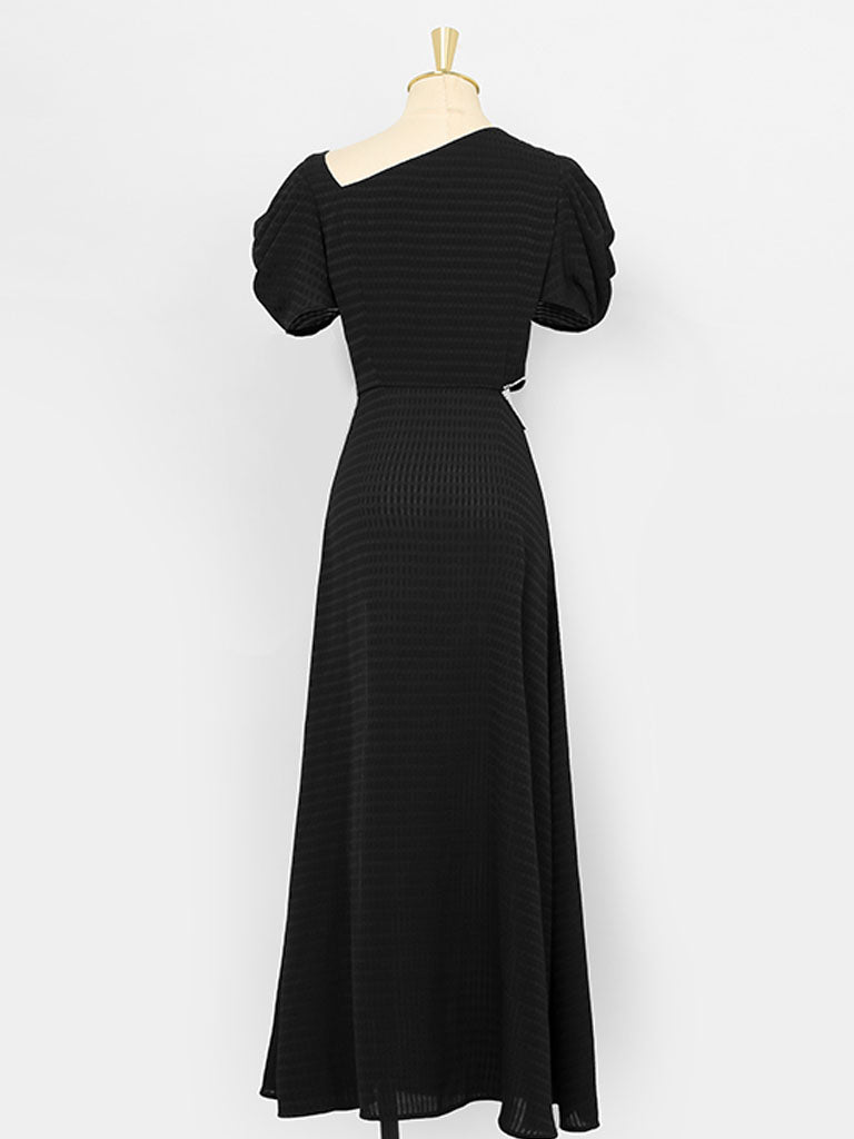 1960S Asymmetric Neck Waist Cutout Slit Party Dress