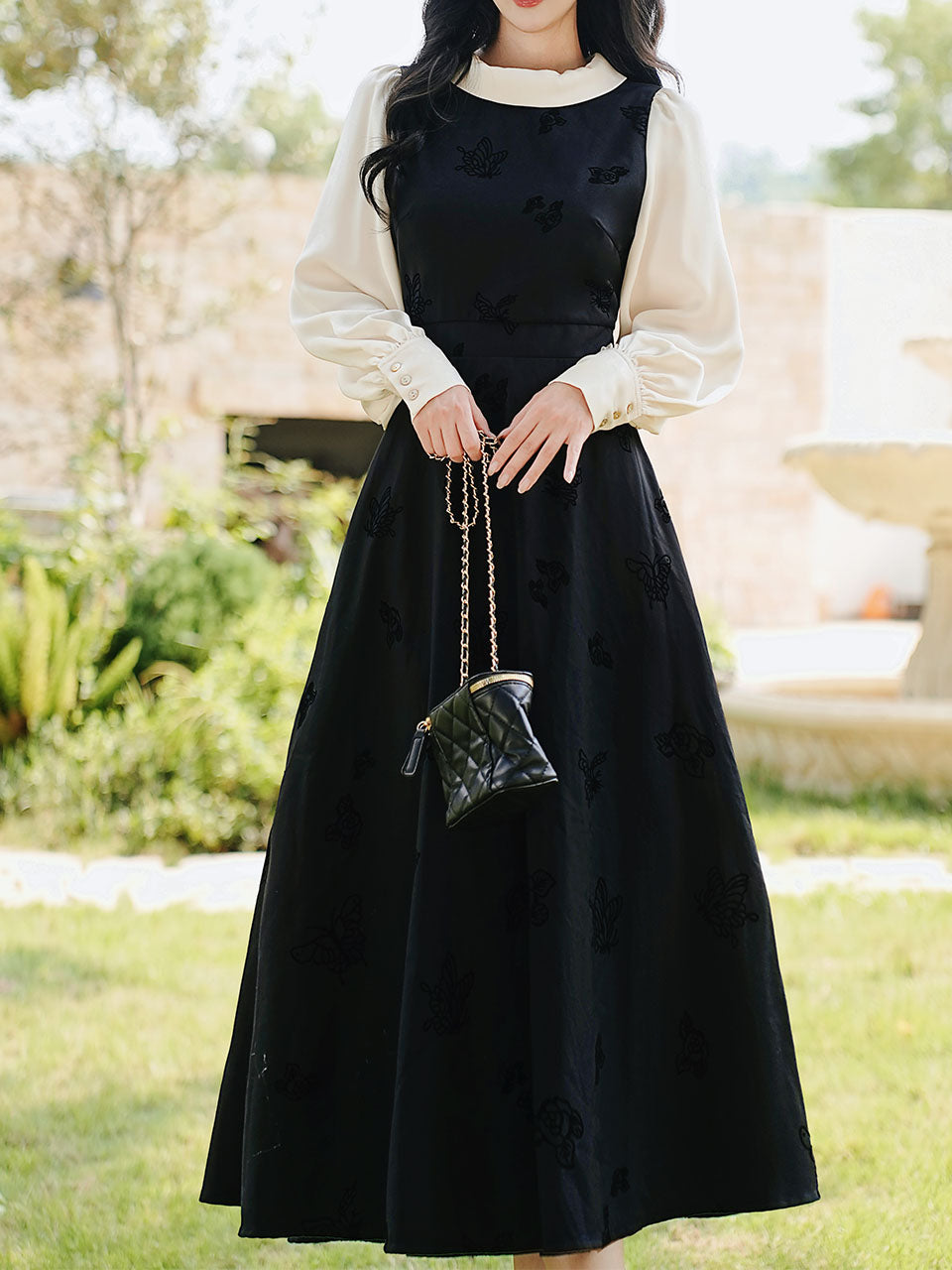 Black & White Butterfly Embroidered Dress