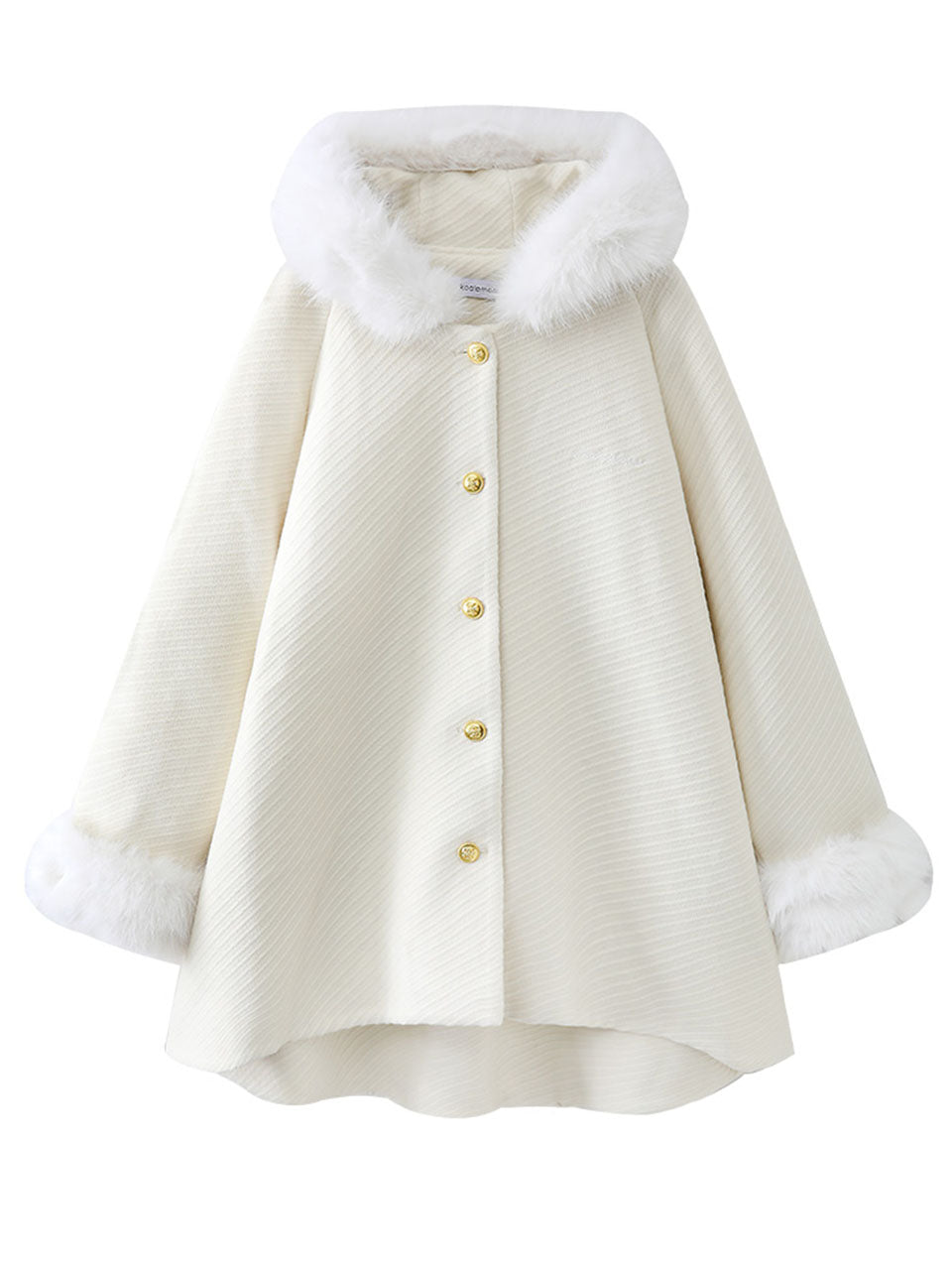 White Hooded Winter Short Vintage Coat Long Sleeve