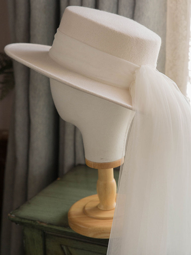 White Big Veil  Wedding Hat