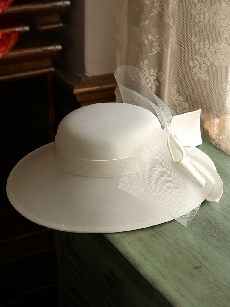 White Big Bow Wedding Hat