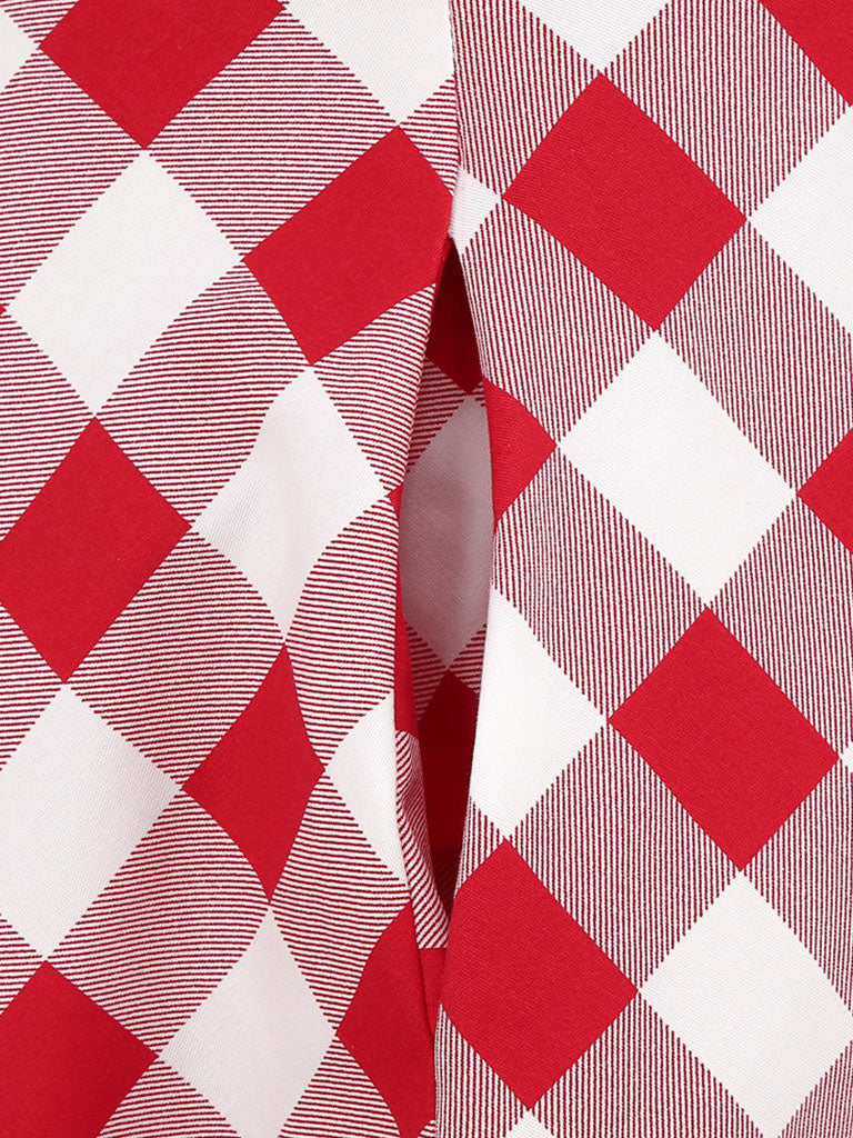 Red And White Plaid Pockets Vintage Halter 1950S Dress
