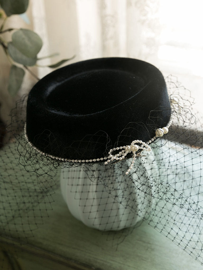 Black 1950S Pillbox Pearl Hat