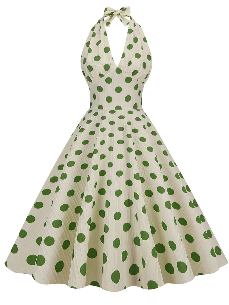 Polka Dots Halter Audrey Hepburn Style 1950S Vintage Dress