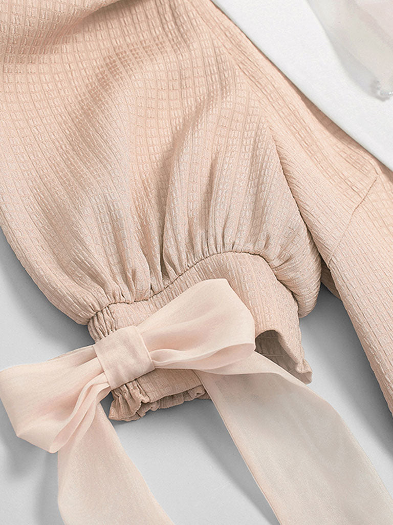 Pink Bow Collar Puff Sleeve 1960S Vintage Dress