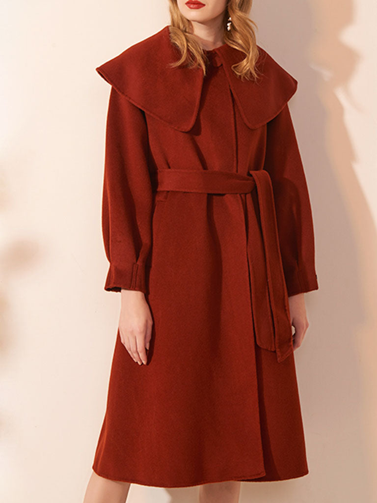 Christmas Red Winter Coat Long Sleeve PeterPan Collar