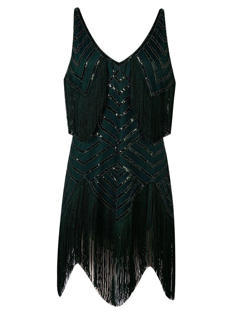 Wine Red Gatsby Glitter Fringe 1920s Flapper Dress