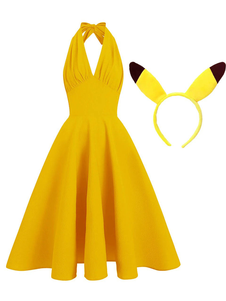 Yellow Halter Backless 1950S Vintage Dress