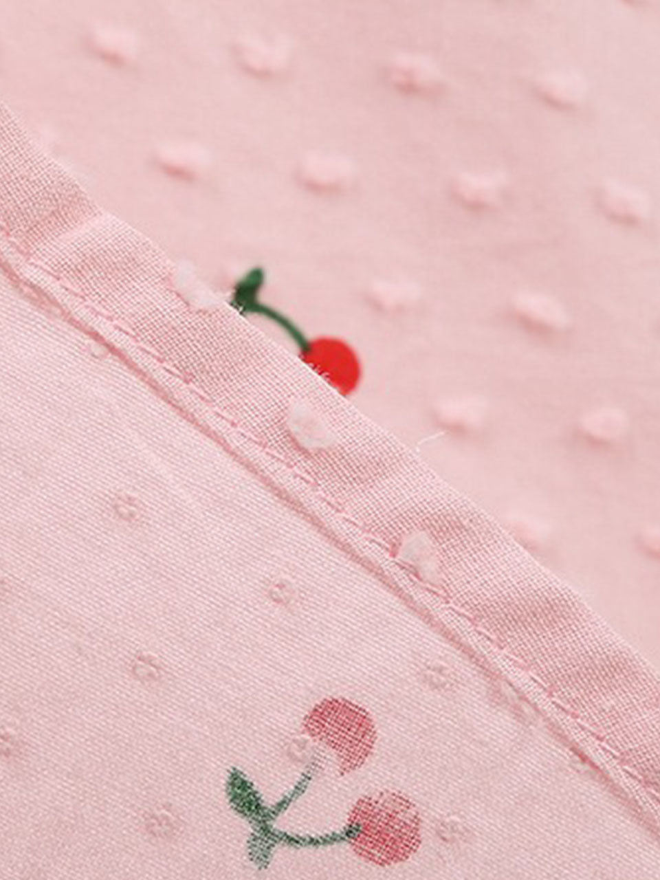Vintage 1950s Pink Cherry Print Swiss Dot Spaghetti Straps Swing Dress