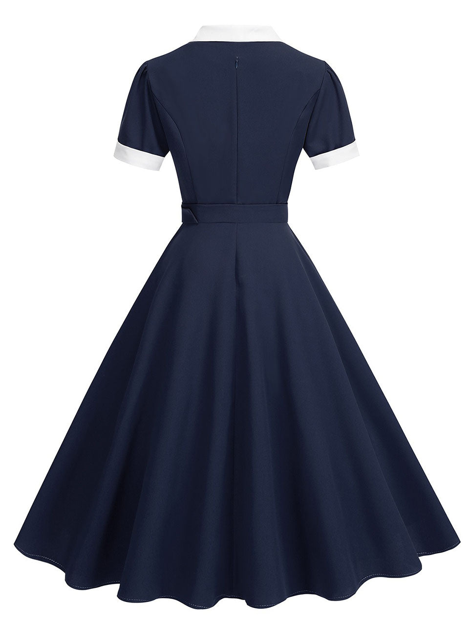Sweet Navy Sailor Collar Short Sleeve Swing Vintage Dress