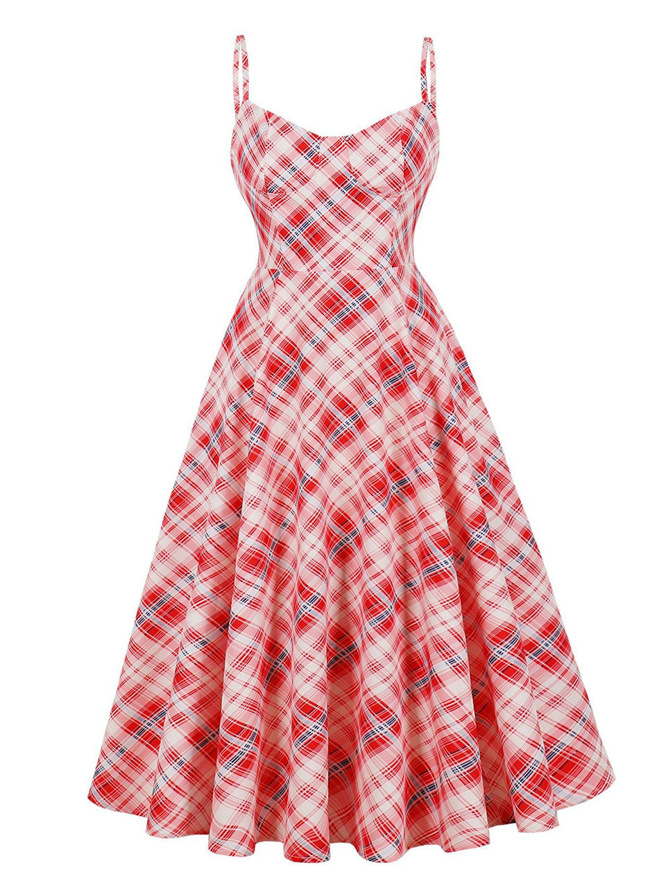 Vintage Red Spaghetti Strap Plaid 1950S Vintage Dress Set