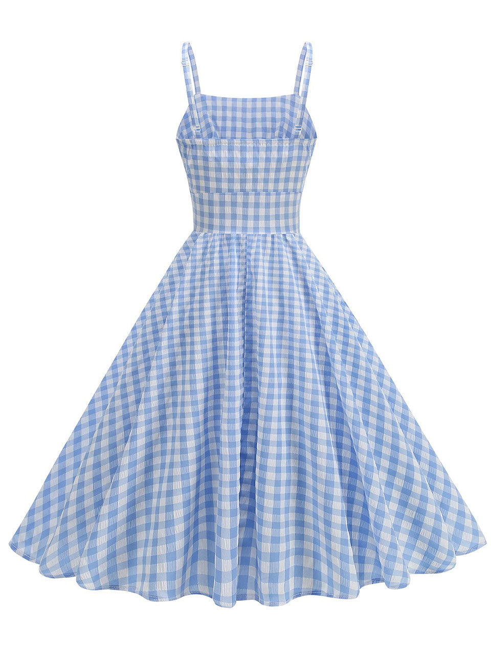 Blue And White Plaid Strap Classis Style 1950S Vintage Dress Set