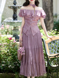 Lilac Off-The-Shoulder Ruffle Maxi Dress Set